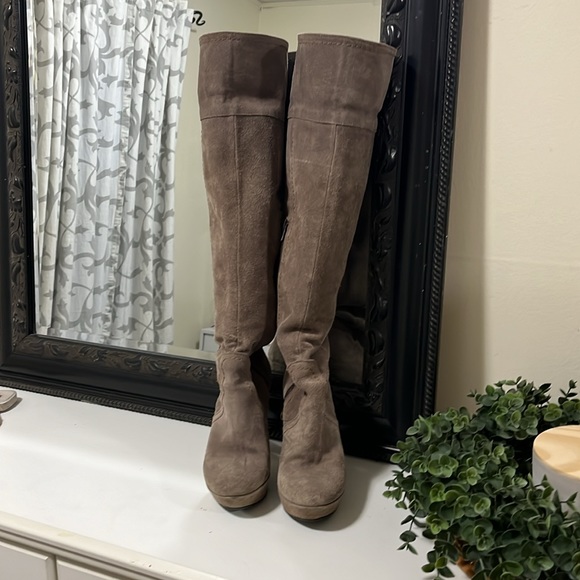 Made In Italy Leather Suede Knee High Boot Heel Tan Size EU 37 US 6.5 -7 - Picture 2 of 7